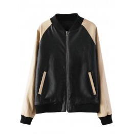 Women's Fashion Long Sleeve Zip up PU Leather Bomber Jacket