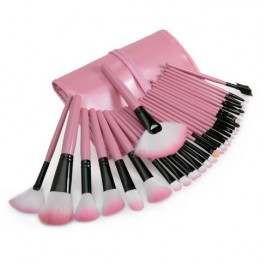 32 Pcs Makeup Brush Set with Faux Leather Pure Color Bag