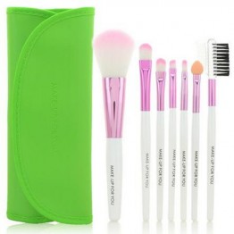 Stylish 7 Pcs Germproof Fiber Makeup Brushes Set with PU Leather Brush Bag