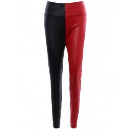 Color Patchwork Slimming Leather Pants