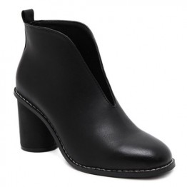 PU Leather V-Shape Dark Colour Ankle Boots