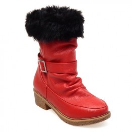 Simple Ruched and Faux Fur Design Women's Short Boots