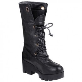 Stylish Ruched and Lace-Up Design Women's Mid-Calf Boots