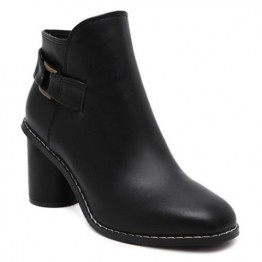 Zipper Dark Colour PU Leather Ankle Boots