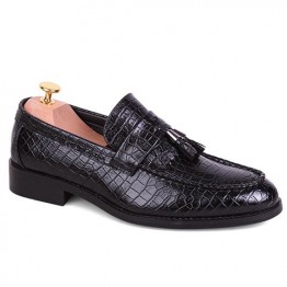 Stylish Crocodile Print and PU Leather Design Men's Formal Shoes